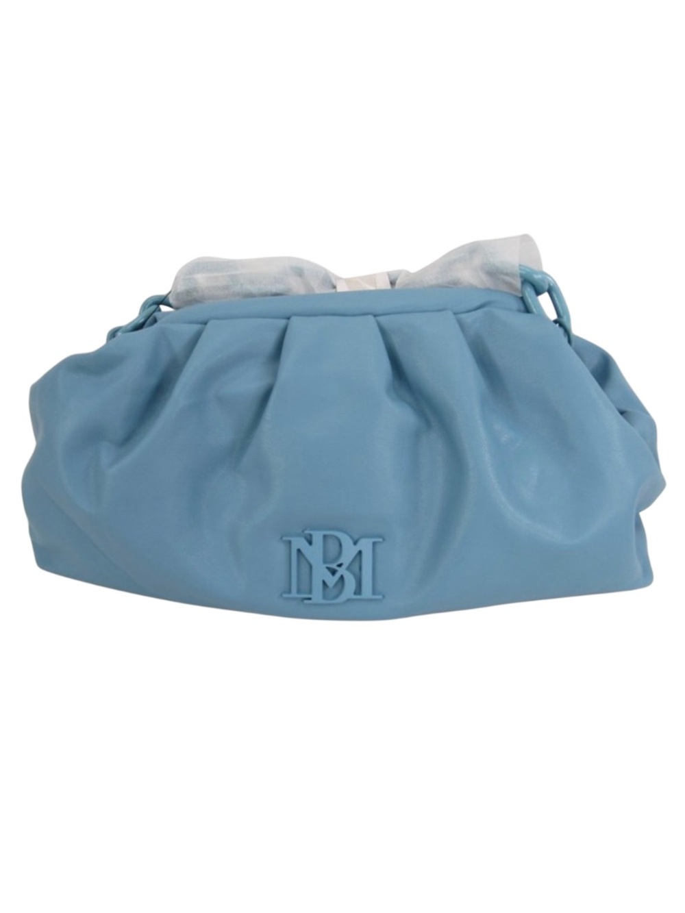 Badgley Mischka Blue Vegan Leather Soft Clutch Chain Evening Bag Wrapped Frame - Picture 5 of 16